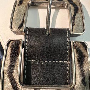 GARUGLIERI  Black Leather belt  w/ unique calf hair buckle